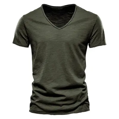Men's Solid Slub V-Neck T-Shirt, 100% Cotton, Short Sleeve - 13