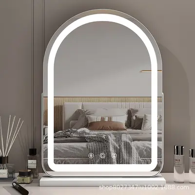 Трендовое зеркало для макияжа настольное LED с подсветкой, зеркало для дома в стиле ins с подсветкой для заряжаемое большое косметическое зеркало для туалетного столика