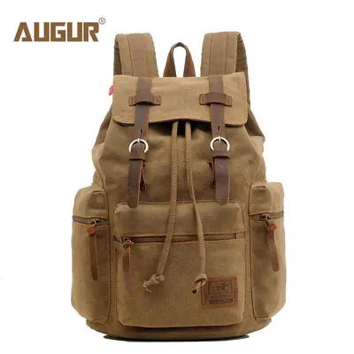 AUGUR Alge Canvas Retro Men's Backpack with Computer Compartment, Student Bag - 9