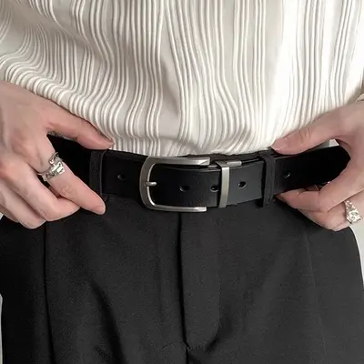 Men's belt %100 genuine leather pin buckle cowhide belt youth versatile fashion men's belt men's wholesale high quality.