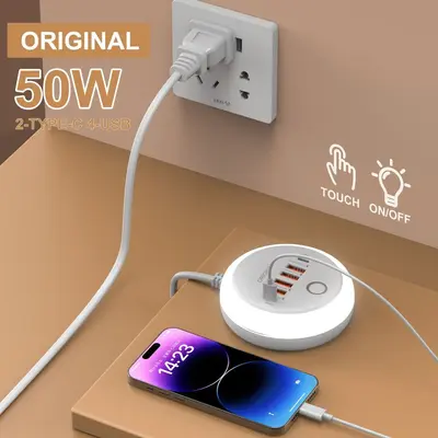 Sınır Ötesi Yeni Model Yuvarlak PD50W Çoklu Hızlı Şarj Çoklu Fonksiyonlu Aydınlatmalı Priz 4USB+Çift Type-C Akıllı Şarj Başlığı - 5
