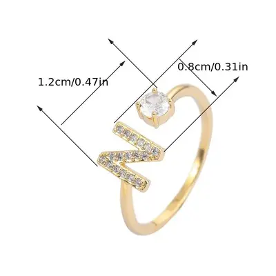 26 Letter Micro Zircon Women's Ring, 14K Plated