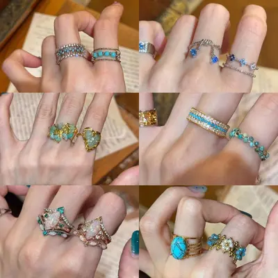 Vintage blue sparkle ring collection for women - 2