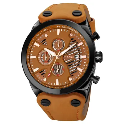 Retro style men's quartz watch leather strap with calendar - 7