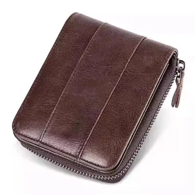 Men's Short Wallet with Zipper and Driver's License Slot, Leather Look - 6