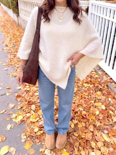 Women's Brushed Cape-Style Batwing Sleeve Autumn Winter Top - 8