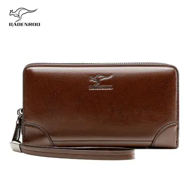 Erkek El Çantası Deri Fermuarlı Clutch, Çift Fermuarlı Uzun Cüzdan - 12