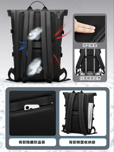 Men's Roll-Top Backpack, Large Capacity, Laptop Compartment - 5