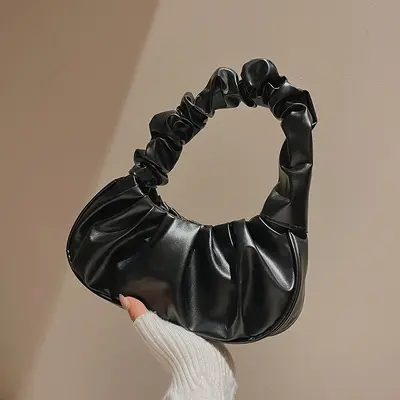 Koreanische Damen-Achseltasche, einfarbig, Falten-Wolkendesign - 8
