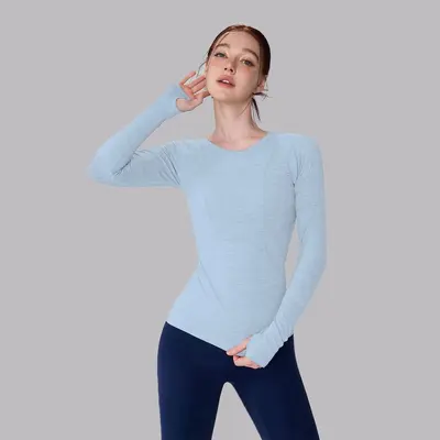 Damen-Yogashirt, nahtlos, Langarm, Rundhals, hohe Elastizität - 8