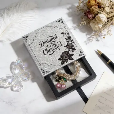 In Stock Starry Sky Silver PE Film Suspension Box Printed Pearl Jewelry Packaging Box Premium Gift Box Custom LOGO - 8