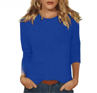 2026 grenzüberschreitend Amazon neue Damen Rundhals T-Shirt, 3/4 Ärmel und einfarbiger Oberteil - 8