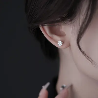 S999 Sterling Silver Snowflake Stud Earrings for Women - 4
