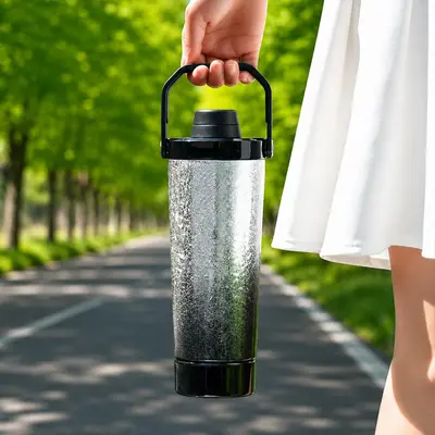 Ice-Crack Pattern Stainless Steel Shaker Insulated Bottle, Large Capacity - 10