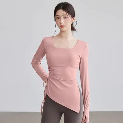 Kadın sonbahar yoga üstü, slim fit uzun kollu koşu ve pilates antrenman kıyafeti - 2
