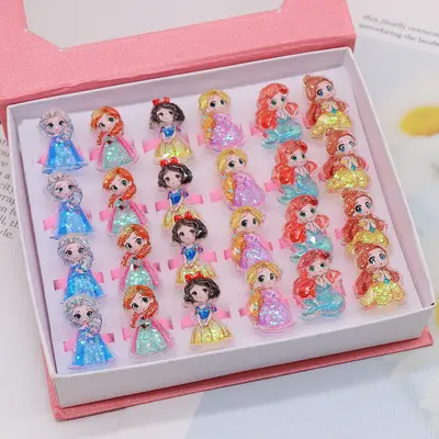 Prinzessinnen-Kinderringe-Set für Mädchen, 24 Stück in Box