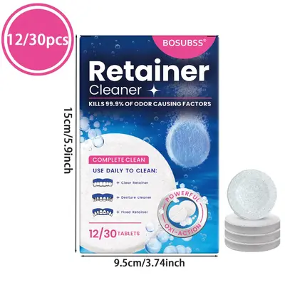 Denture Cleaning Effervescent Tablets, Individually Packed, 12/30 Pack
