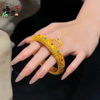 金店新款越南沙金手镯女镂空花丝珐琅镯子 时尚气质百搭婚庆饰品 - 3