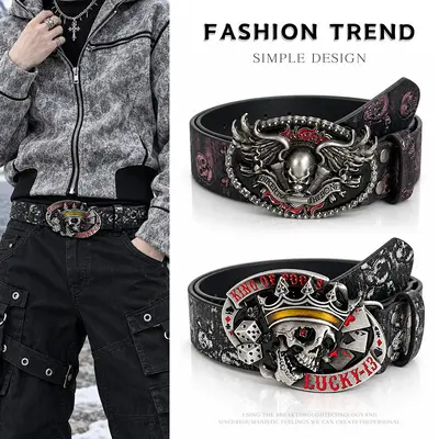Vintage Skull Belt - Men's Retro Skull Punk Motorcycle Style Metal Buckle Trendy Leather Belt