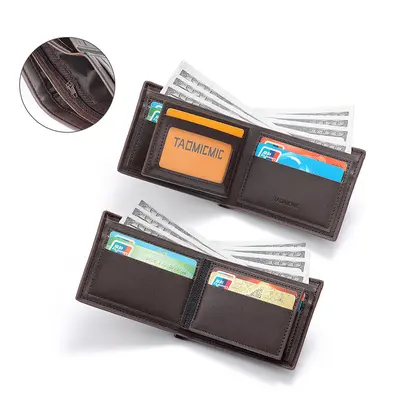 Ultra-Thin Short Men's Wallet with Banknote Compartment, Zipper and ID Card Holder, PU Lea - 3