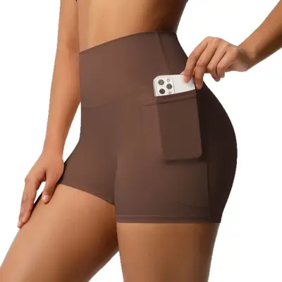 Kadın yüksek belli cepli yoga şortu, üç çeyrek boy, yüksek elastikiyet - 6