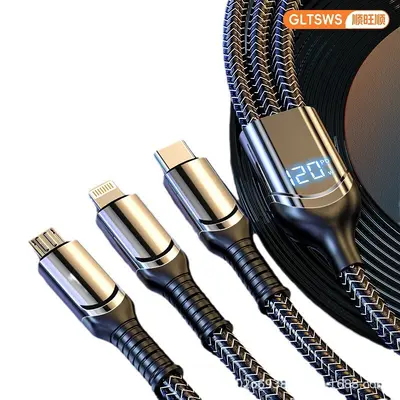 120W Super-Schnellladekabel 3-in-1 mit digitalem Display für Huawei Honor Apple 15/16 Xiaomi Ladekabel geeignet