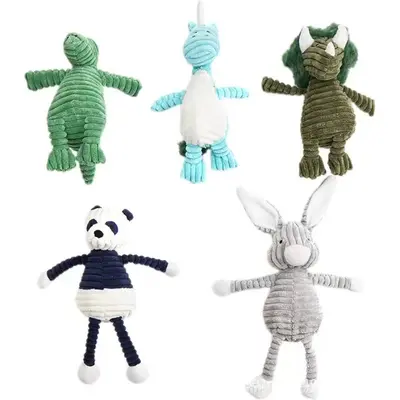 Squeaky Corduroy Unicorn Dog Toy with Triceratops Design, Chew Toy for French Bulldogs