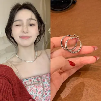 秋冬百搭素圈耳圈合集~冷淡网红风时尚高级感耳圈显脸瘦气质耳圈 - 7