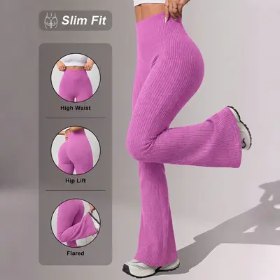 Women's Yoga Leggings Ribbed, High Waist, Tummy Control, Autumn-Winter - 8