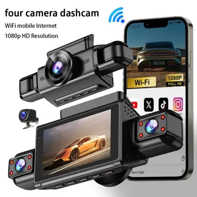 跨境亚马逊爆款车载DVR超清4K前后三录4录wifi手机互联行车记录仪