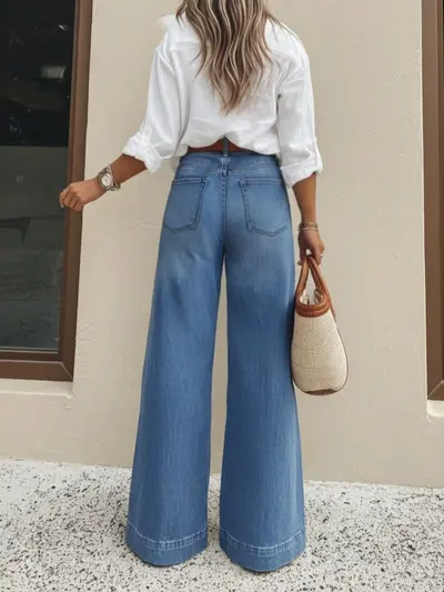 Damen-Vintage-Jeans mit Waschung, weites Bein, locker geschnitten