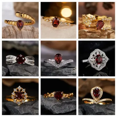 S925 Silver 18K Garnet Middle Finger Ring
