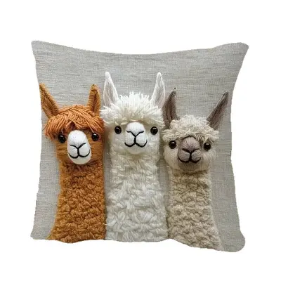 Cute Alpaca Pillow Cover 2D Flat Print Imitation Embroidery Pillow Cover Without Core Sofa Cushion Cover Home Decoration
