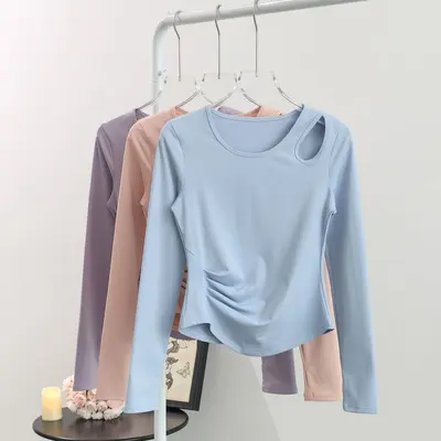 Women's Hollow-Out Long-Sleeve Running Fitness Top, Spring Autumn - 2