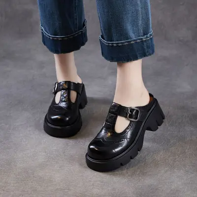 2026 Yeni Sezon Hakiki Deri Brogue Kadın Terliği, Kalın Taban, Birkenstock Tarzı - 3