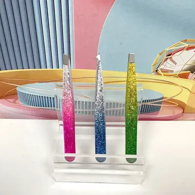 Carded stainless steel ice flower eyebrow clip, eyebrow tweezers, 96 clips, two-tone angled flat-mouth eyebrow plucking clip, eyebrow cutting clip, beauty tool