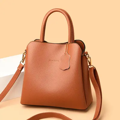 Soft Leather Women's Handbag, Large Capacity Multi-Compartment Shoulder Bag - 5