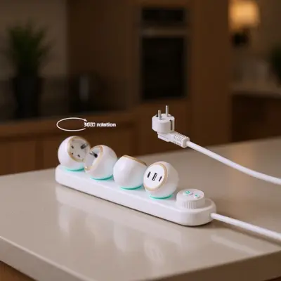 2025 yeni Alman tarzı masaüstü priz çoklayıcı 360 derece dönen ortam ışığı çocuk korumalı alt kontrol anahtarı USB soketi
