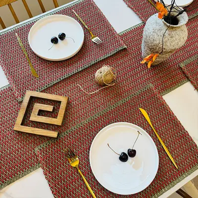 Jute Table Runner, Mixed Colour Woven Retro Table Cover, Decorative Long Towel with Tassel - 4