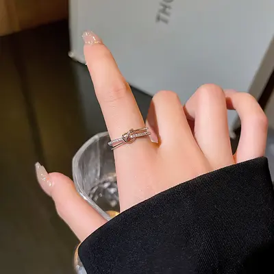 Zircon adjustable open ring for women, Korean style - 12