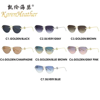 New Frameless Cat-Eye Sunglasses 2501, UV Protection, Women's - 4