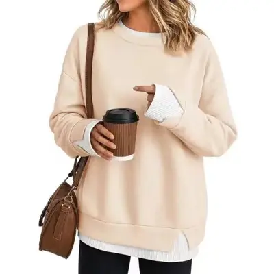 Kadın Rahat Bol Kesim Uzun Kollu Sweatshirt Üst - 11