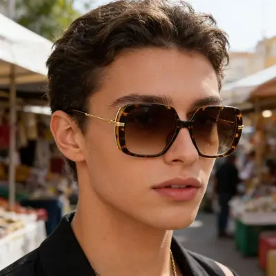Unisex Large-Frame Sunglasses, Contrast Color Design - 2