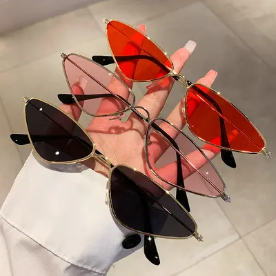 Triangle Small Frame Metal Sunglasses, Ocean Lens Style - 5