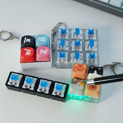 PC9键机械键盘减压按键指尖玩具解压钥匙扣试轴器LED灯透明底座 - 2