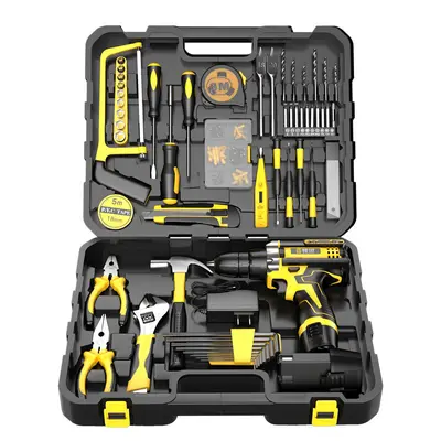 Grenzüberschreitend heißverkauftes Haushalts-Reparaturset Multifunktionales Handwerkzeug-Set De-Luxe 12V Lithium-Akku-Bohrer-Set