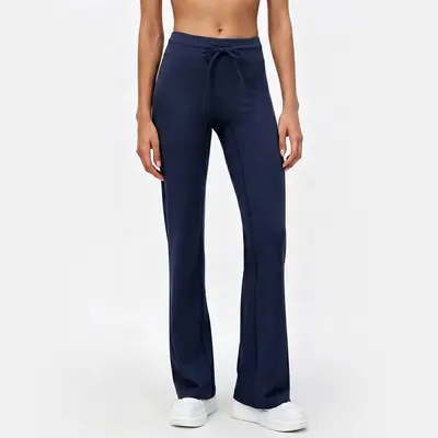 Damen Yogahose mit weitem Bein, hoher Taille, Kordelzug und Bauchkontrolle - 8