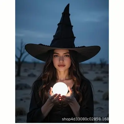 Трансграничный бестселлер: шляпа с кисточкой на Хэллоуин, черная плиссированная сетчатая шляпа ведьмы, косплей волшебника и ведьмы