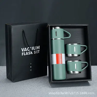 Üç Kapaklı Paslanmaz Çelik Vakumlu Termos Bardak Hediye Kutulu Set - 5