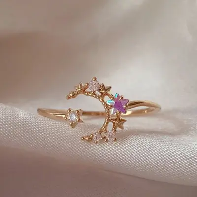 In Europa und Amerika sehr beliebter verstellbarer offener Ring mit Zirkonsteinen, 16er vergoldetes Kupfer mit echtem Gold, süßer und niedlicher Blütenring für Frauen. - 11